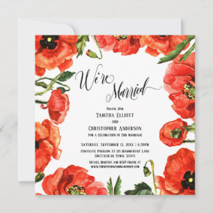 We're Married Red Poppies Wreath Reception-Only Invitation