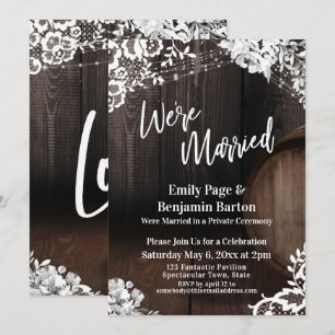 We're Married Rustic Wood Barrel Lights Flowers Invitation