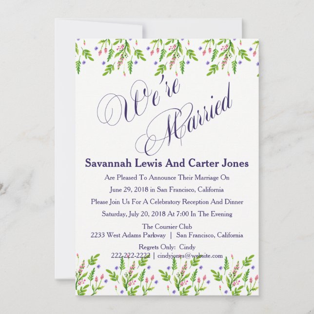 "We're Married"Summer Flower Wedding Announcement (Front)