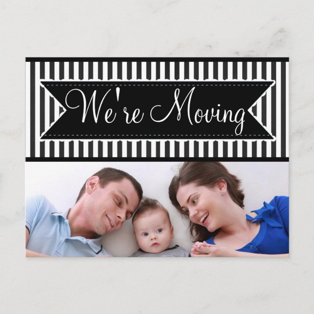 We're Moving Black Striped Notification  Postcards (Front)