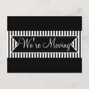 We're Moving Black Striped Notification Postcards