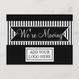 We're Moving Black Striped Notification Postcards