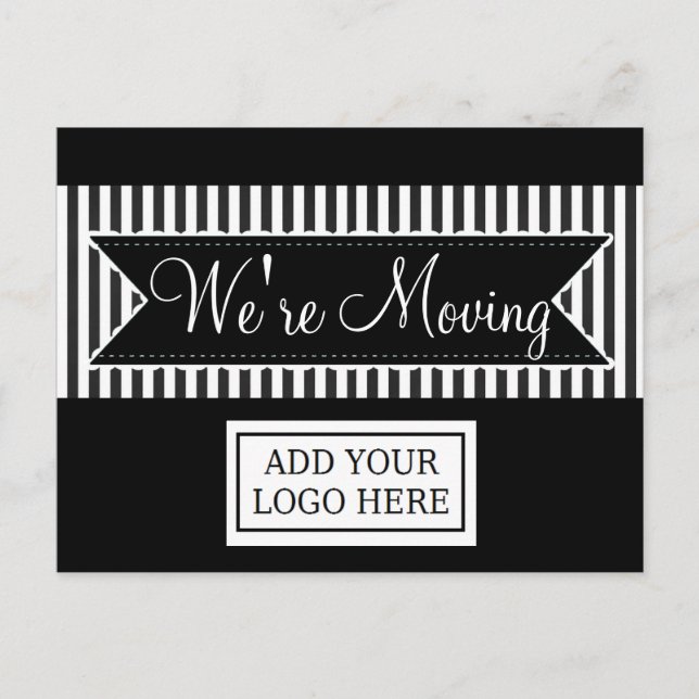 We're Moving Black Striped Notification Postcards (Front)