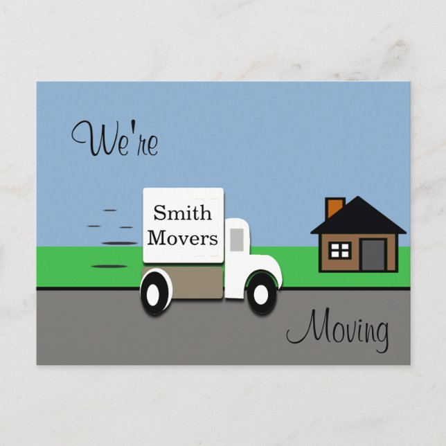 We're Moving/ Moving Truck Scene Announcement Postcard (Front)