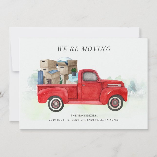We're Moving Red Truck Change of Address Card (Front)