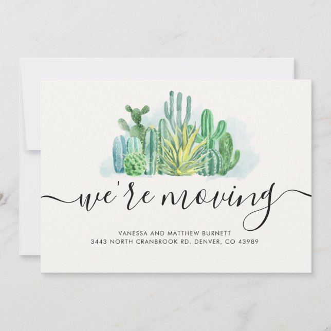 We're Moving Watercolor Cacti Change of Address (Front)