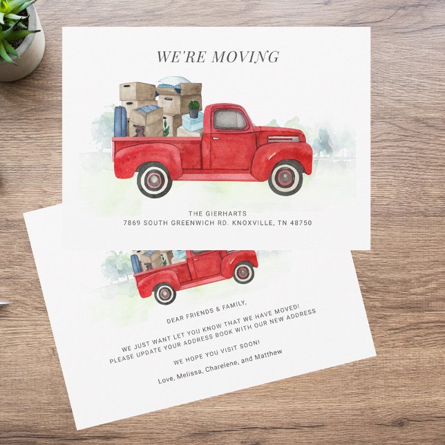 We're Moving Watercolor Red Truck Address Change Card (We're Moving Watercolor Red Truck Address Change Note Card)