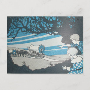 WE'RE MOVING western horse caravan postcard