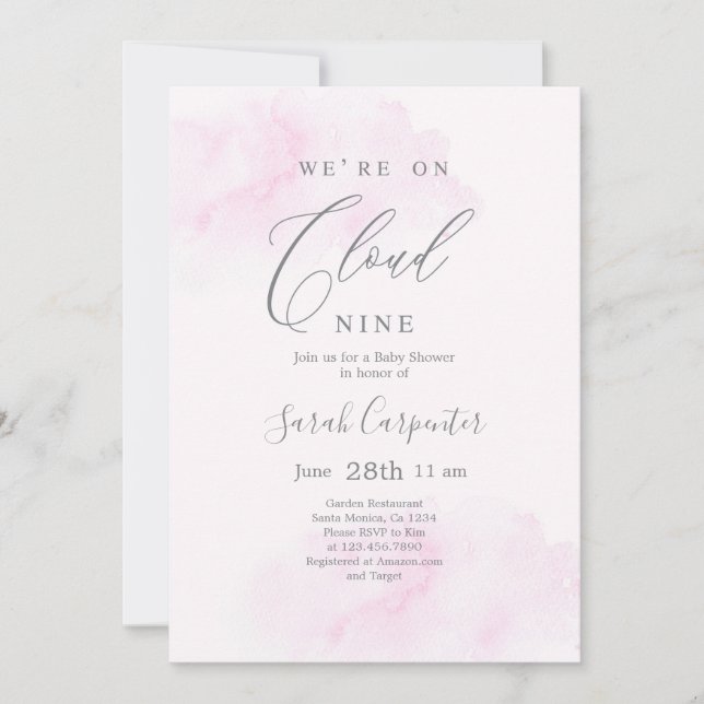 We're on Cloud 9 Baby Shower Girl Invitation (Front)