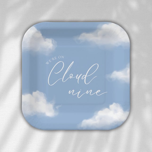 We're on Cloud 9 Blue Baby Shower Personalised Paper Plate (Creator Uploaded)