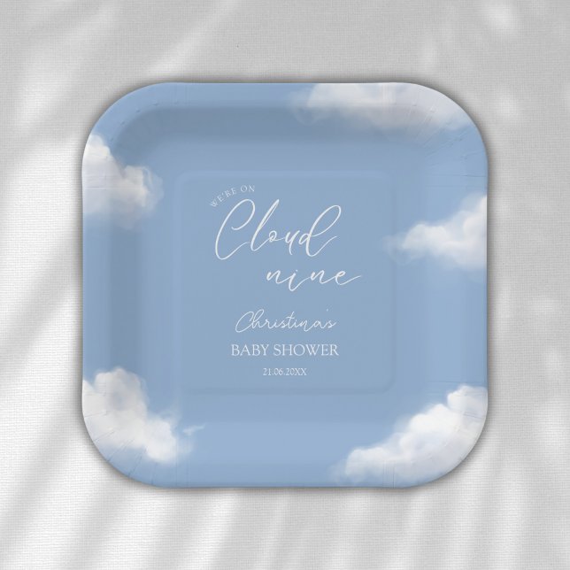 We're on Cloud 9 Blue Baby Shower Personalised Paper Plate (Creator Uploaded)