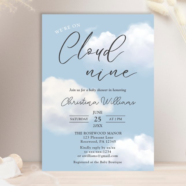 We're on Cloud 9 Blue Boy Baby Shower Invitation (Creator Uploaded)