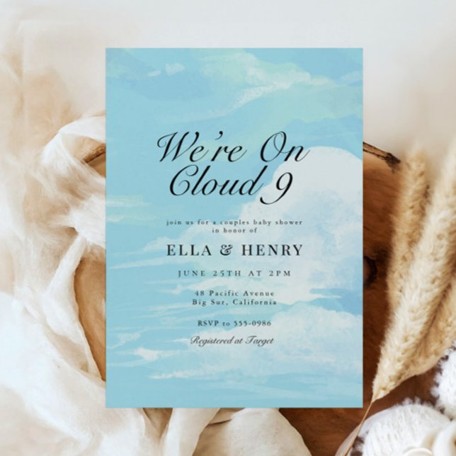 We're On Cloud 9 Blue Sky Couples Baby Shower Invitation (Creator Uploaded)