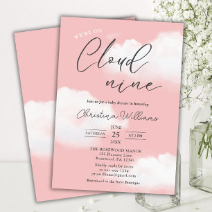 We're on Cloud 9 Blush Pink Girl Baby Shower Invitation