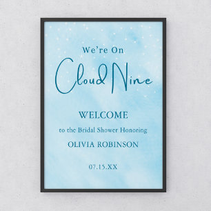 We're On Cloud 9 Dreamy Blue Baby Shower Welcome Poster