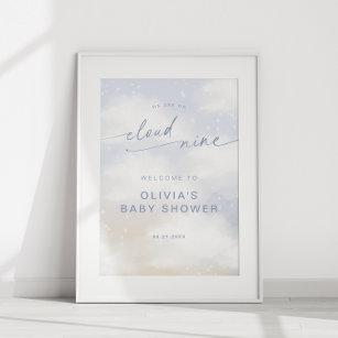 We're On Cloud 9 Dreamy Clouds Baby Shower Welcome Poster