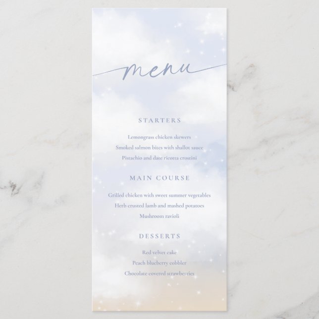 We're On Cloud 9 Dreamy Clouds Menu Card (Front)