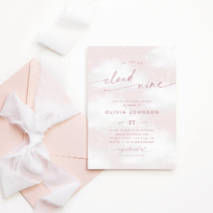 We're On Cloud 9 Dreamy Pink Baby Shower Invitation
