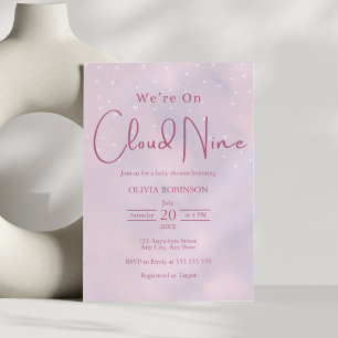 We're On Cloud 9 Dreamy Pink Baby Shower  Invitation
