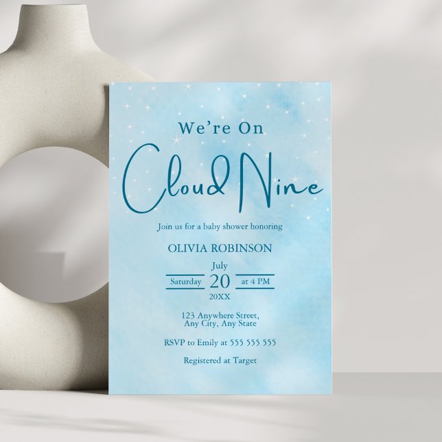 We're On Cloud 9 Dreamy Sky Blue Baby Shower  Invitation (We're On Cloud 9 Dreamy Sky Blue Boy Baby Shower Invitation  )