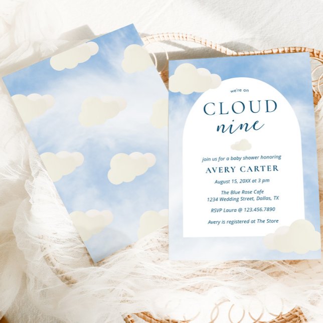 Were On Cloud 9 Modern Typography Baby Shower Invitation (We're on cloud nine baby shower invitation)