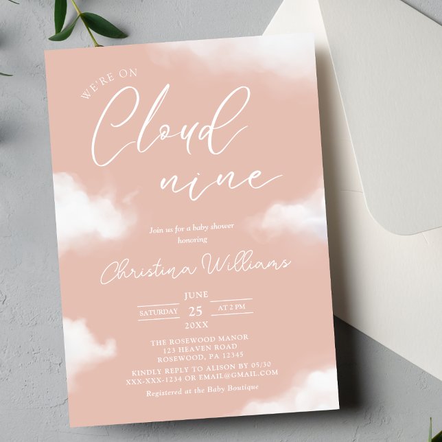 We're on Cloud 9 Pink Baby Shower Invitation (Creator Uploaded)