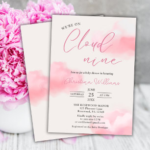 We're on Cloud 9 Pink Girl Baby Shower Invitation