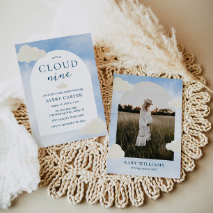 Were On Cloud 9 Watercolor Photo Baby Shower Invitation