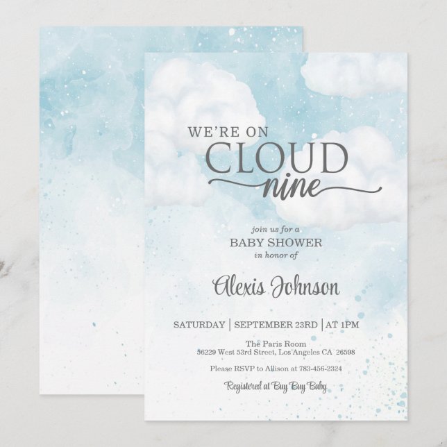 We're on Cloud Nine Baby Shower (Boy)   Invitation (Front/Back)