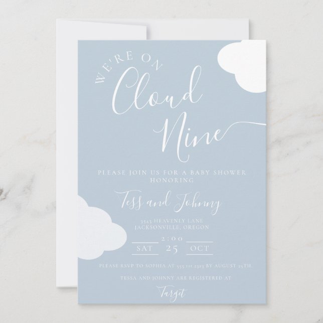 We're On Cloud Nine Baby Shower Invitation (Front)