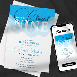 We're on Cloud Nine - Blue Boy Baby Shower Invitation