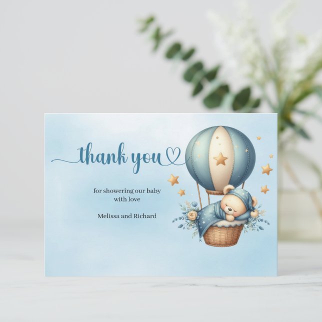 We're on cloud nine cute teddy bear Thank You card (Standing Front)