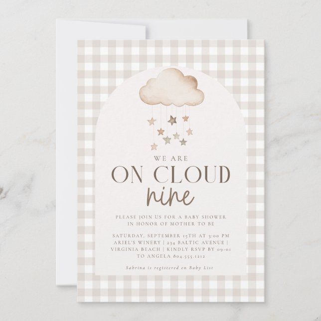 We're on Cloud Nine Gender Neutral Baby Shower  Invitation (Front)