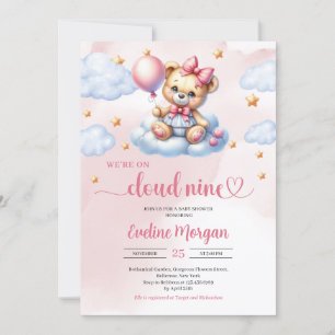 We're on Cloud nine girl baby shower invitation