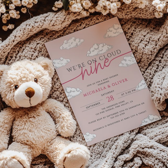 We're On Cloud Nine Hand Drawn Clouds Baby Shower Invitation (Creator Uploaded)