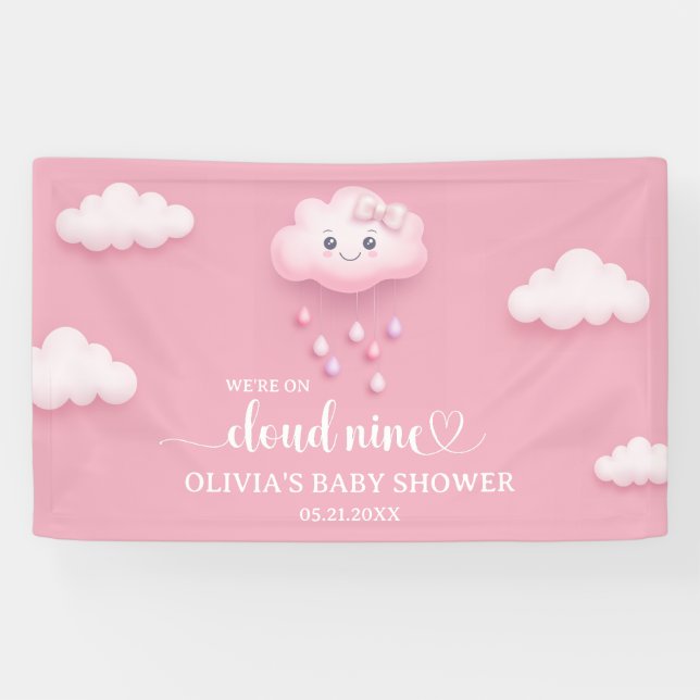 We're on cloud nine pink girl Baby Shower Banner (Horizontal)
