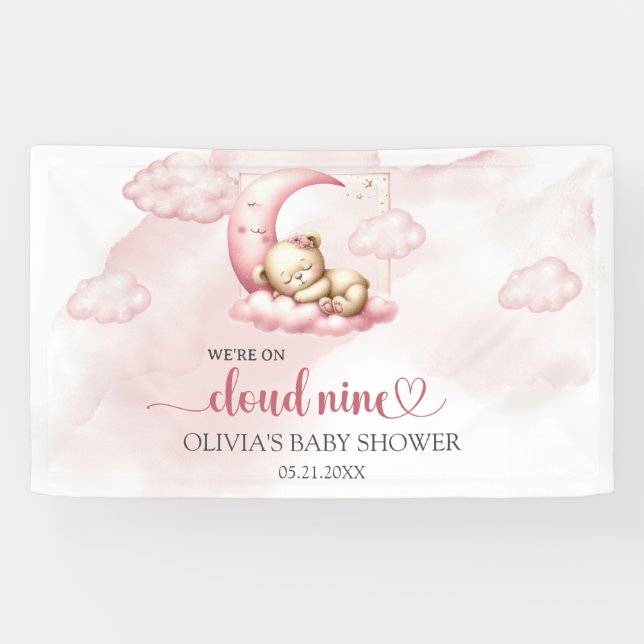 We're on cloud nine pink girl Baby Shower Banner (Horizontal)
