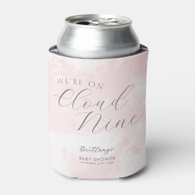 We're on Cloud Nine Pink Girl Baby Shower  Can Cooler (Can Front)