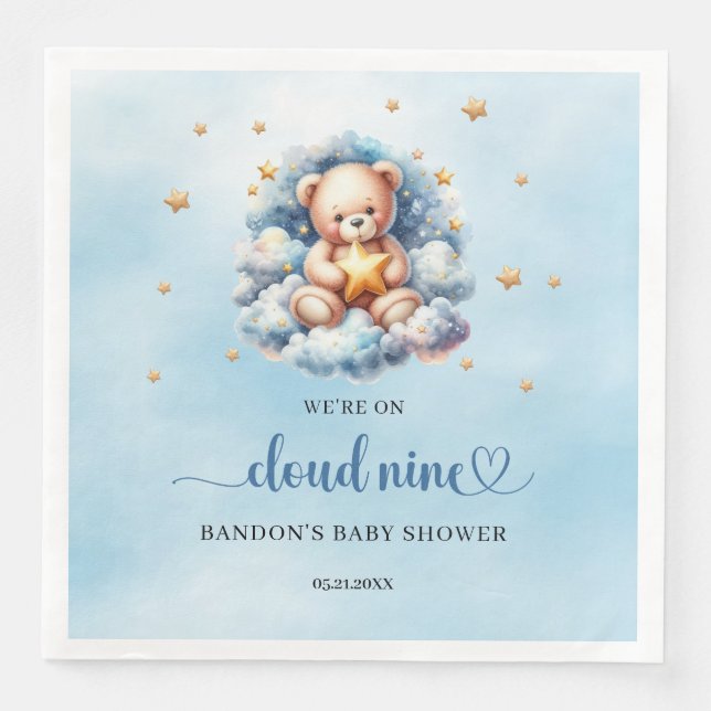 We're on cloud nine sleeping teddy bear boy napkin (Front)