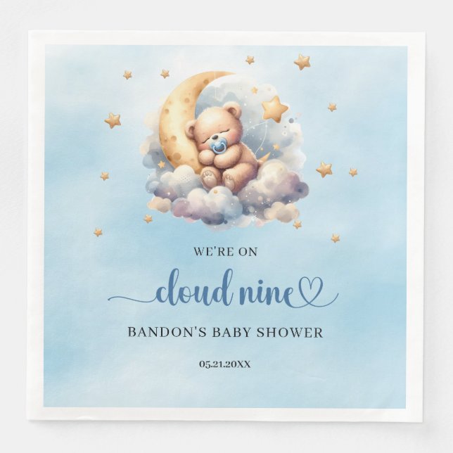 We're on cloud nine sleeping teddy bear boy napkin (Front)