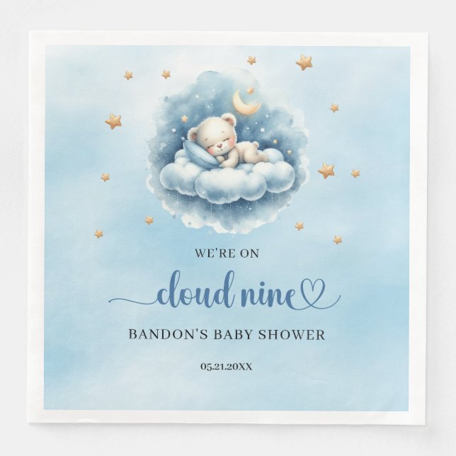 We're on cloud nine sleeping teddy bear boy napkin (Front)