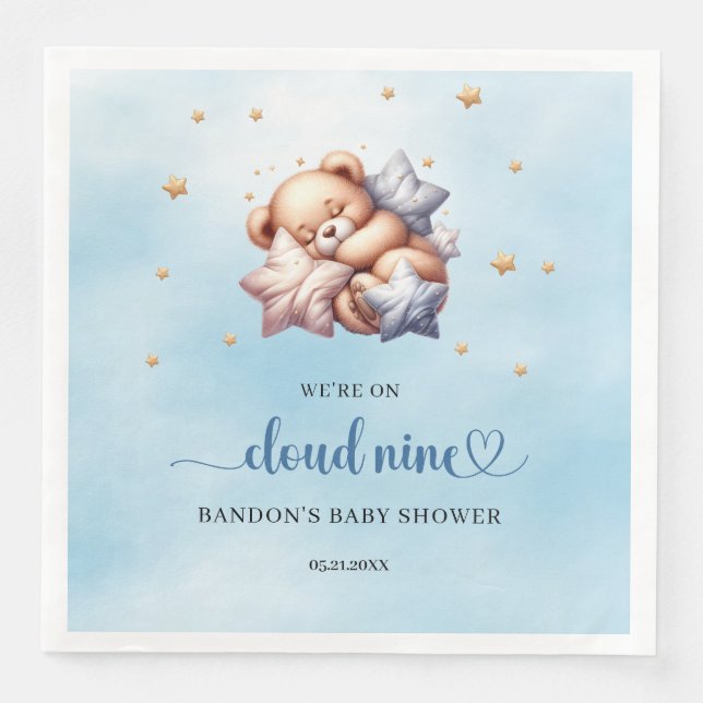 We're on cloud nine sleeping teddy bear boy napkin (Front)