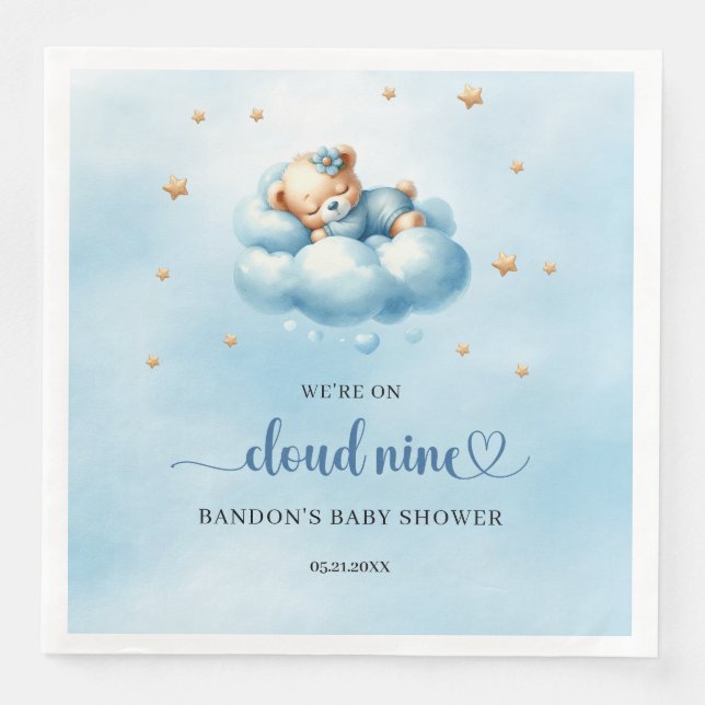 We're on cloud nine sleeping teddy bear boy napkin (Front)