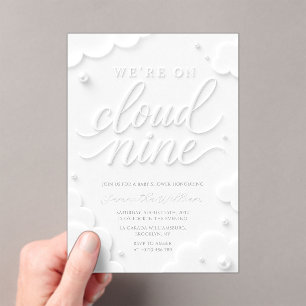 We're on Cloud Nine White Clouds Baby Shower Acrylic Invitations