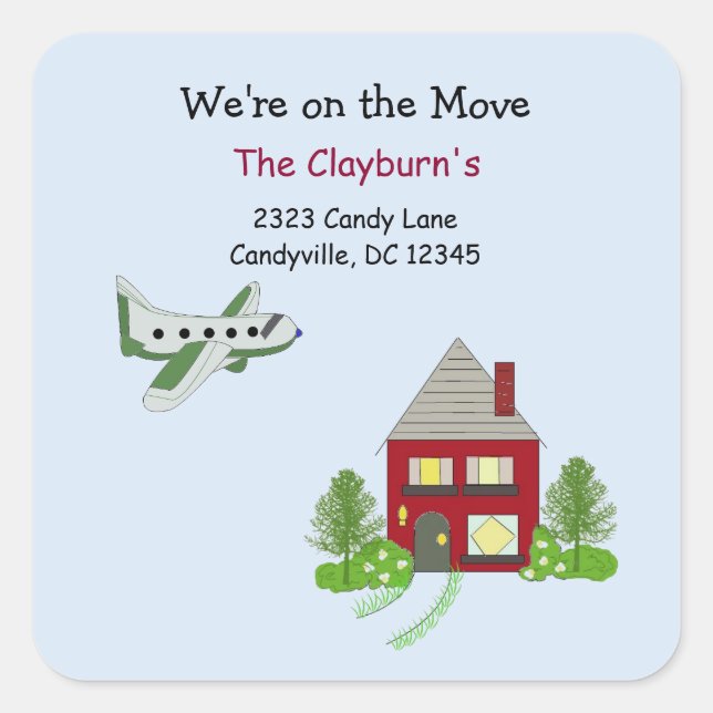 We're on the Move House and Aeroplane Square Sticker (Front)