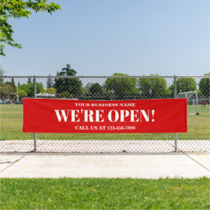 We're Open Bold Red Business Banner