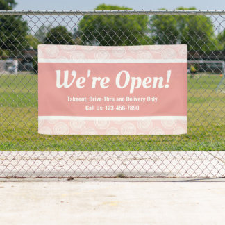 We're Open Business Pink Swirls Banner