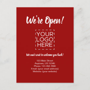 We're Open Business Reopening Announcement Red Postcard
