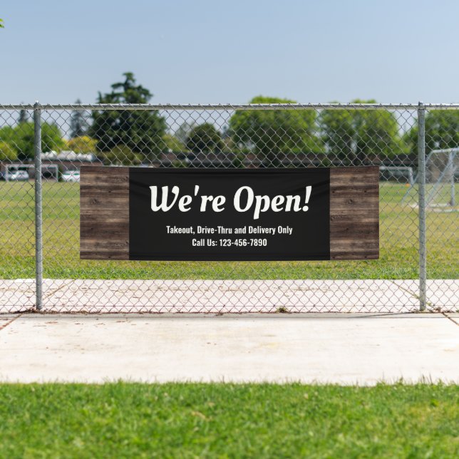 We're Open Business Rustic Wood Banner (Insitu)