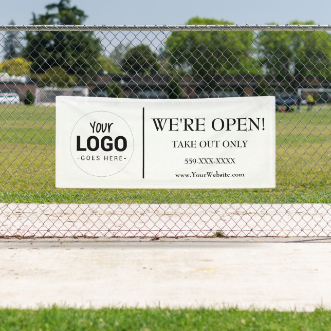 WE'RE OPEN BUSINESS TAKE OUT ONLY LOGO RESTAURANT BANNER (Insitu)